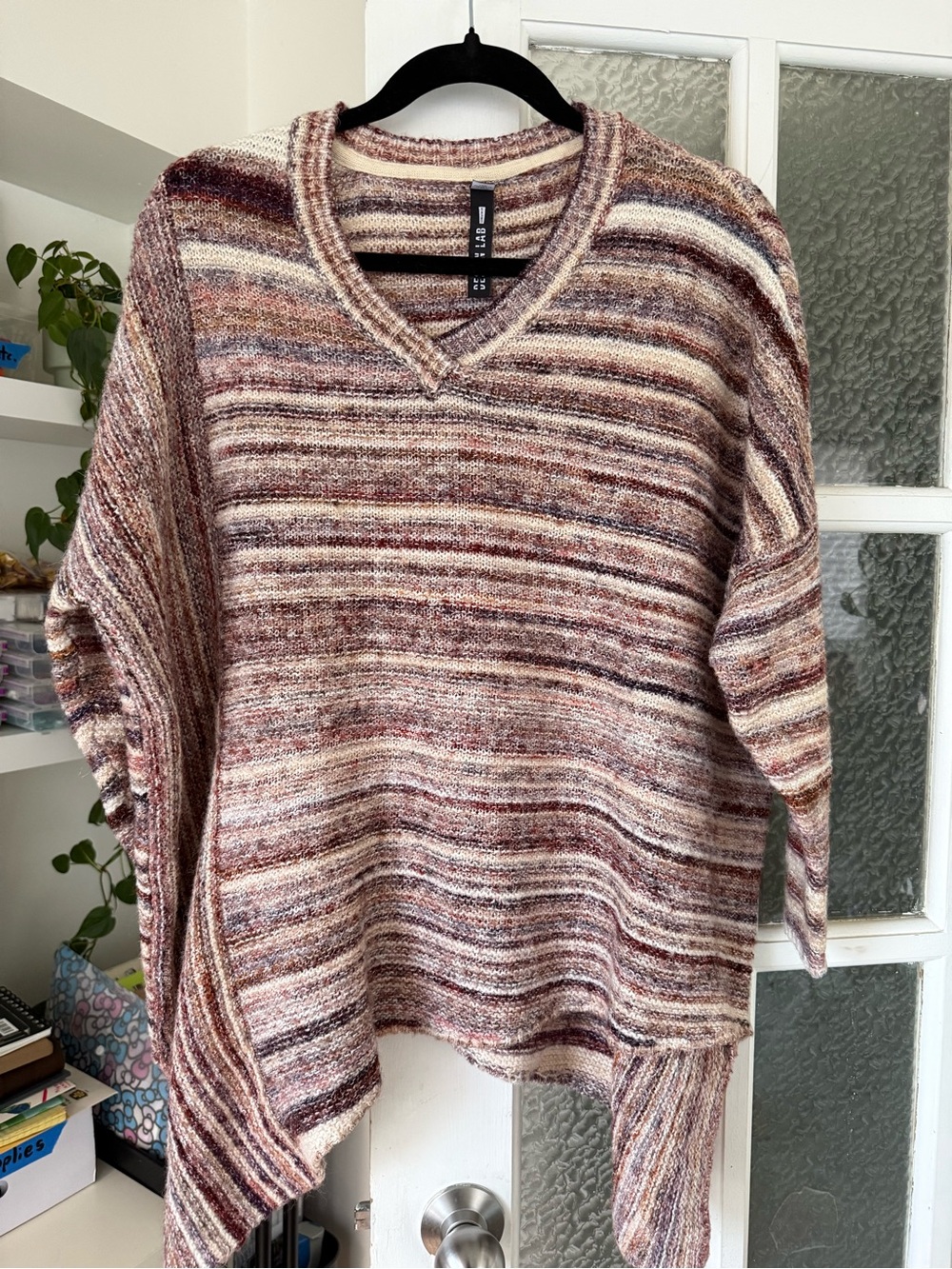 Design Lab Lord & Taylor Striped V-Neck Sweater - Brown/Multi Plus size 2x